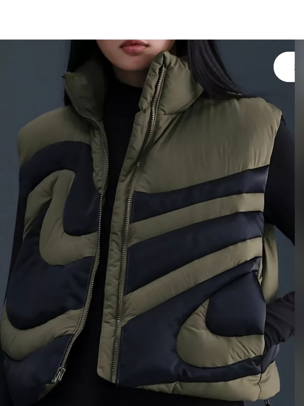 Nike Sportswear Swoosh Series Oversized Down Vest,Olive/Black Size XS and Size S